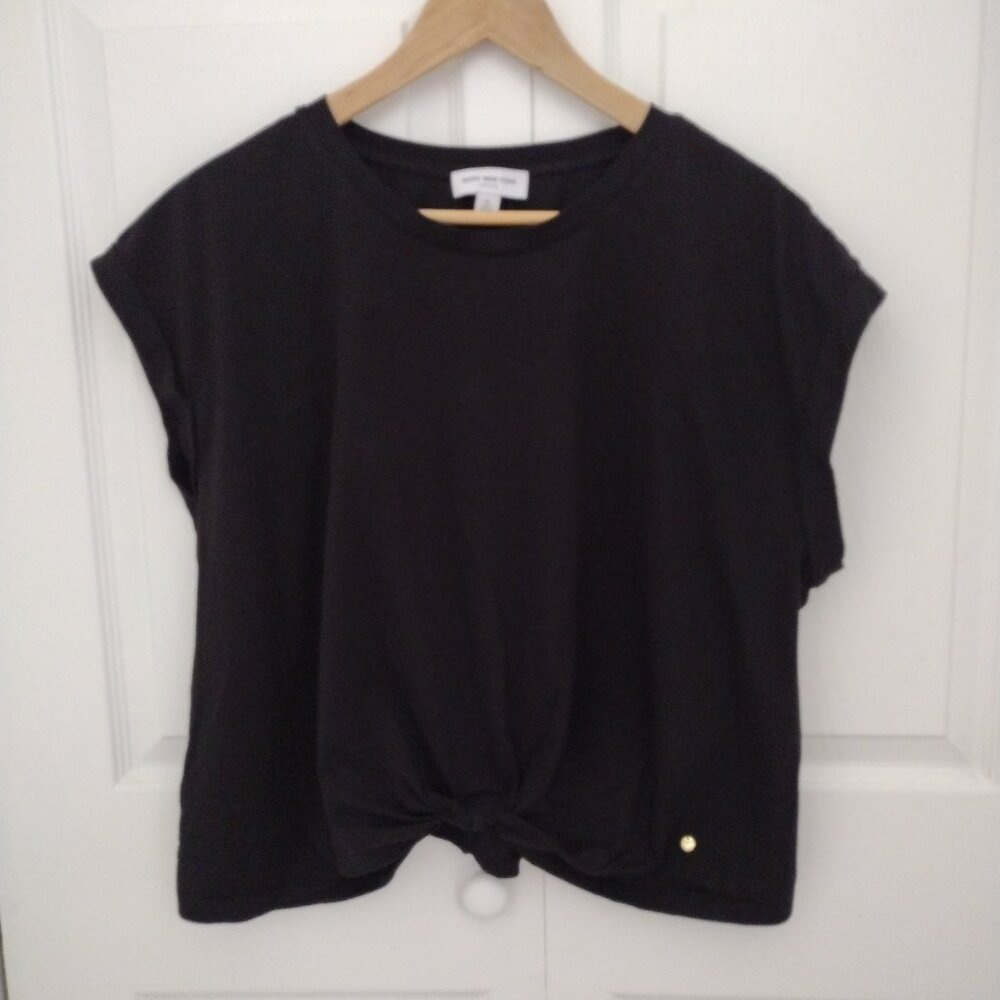 Marc New York Jeans XL Black Tie Front Top Short Sleeve Casual Blouse